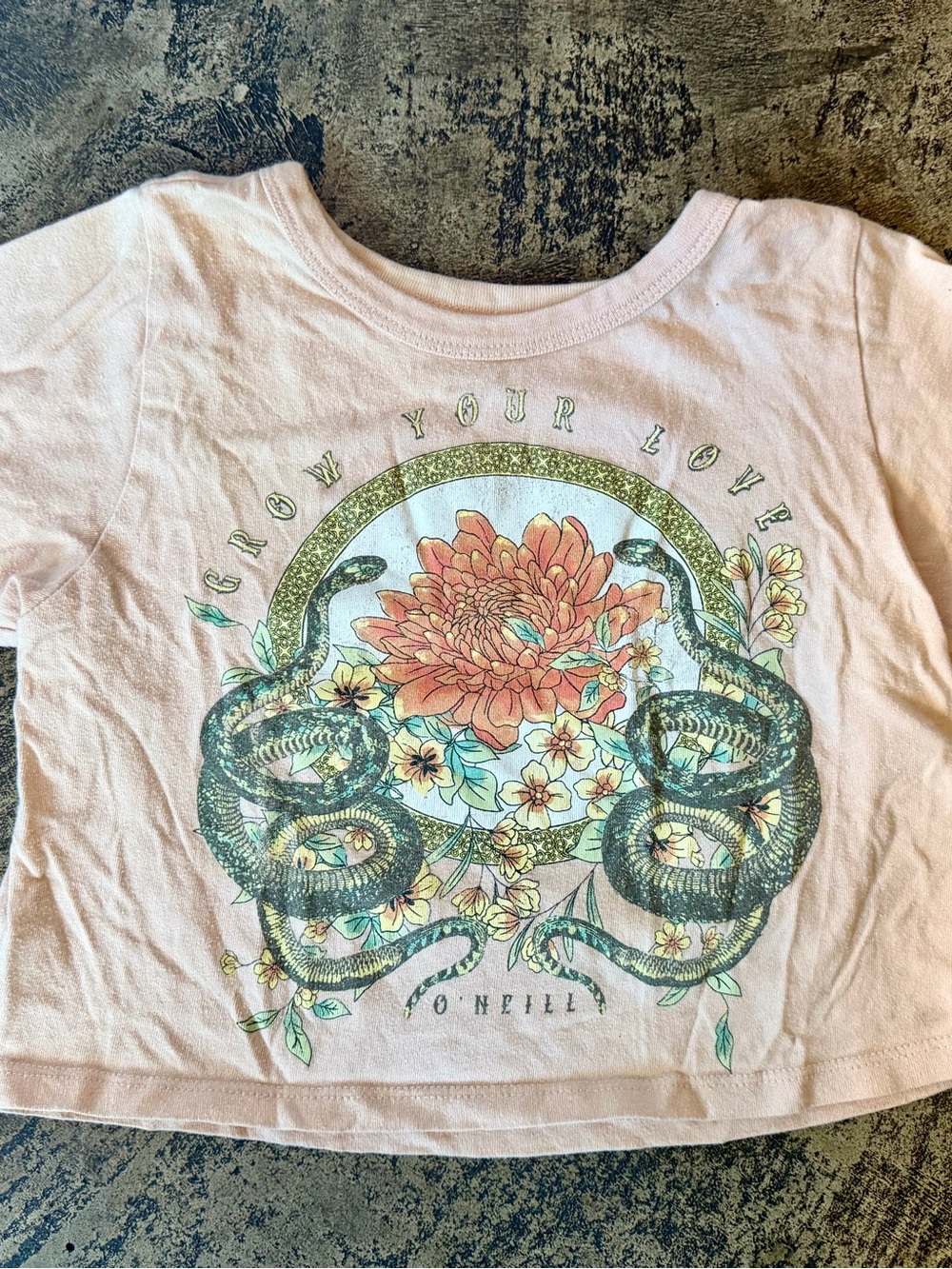 O'Neill Girls' Light Peach Floral & Snake Graphic Crop Tee